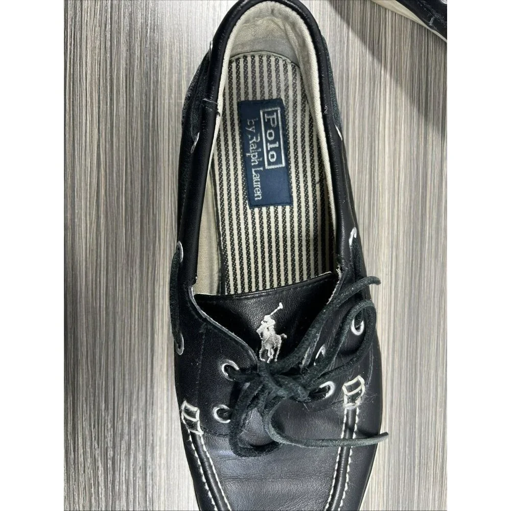 Polo Ralph Lauren Men's Boat Shoes 10 Navy Blue‎ Pony Sander Tie Slip On Canvas